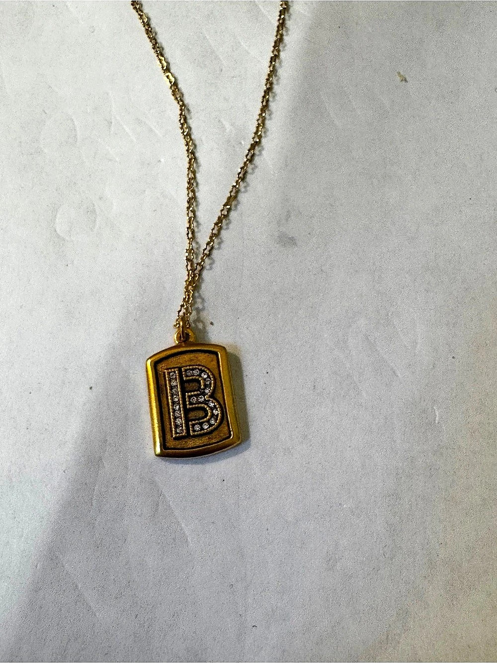 Gold-Tone B Pendant Necklace 304 - Picture 2 of 4